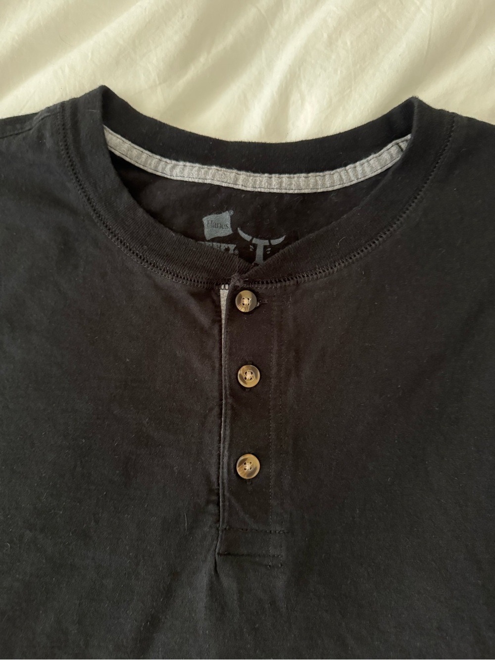 Hanes Black Long-Sleeve Henley Shirt